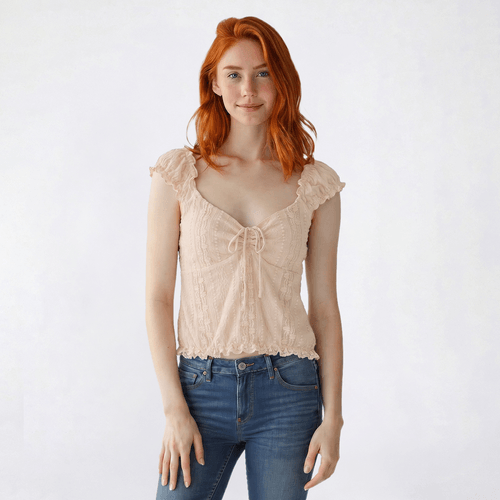 Juniors Madden Girl Ruffle Strap Puckered Lace Babydoll Top - image 