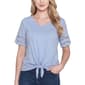 Womens NY Collection Short Sleeve Eyelet Trim Tie Front Blouse - image 1