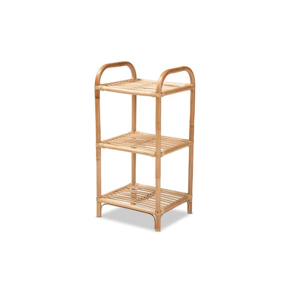 Baxton Studio Barras Modern Bohemian Rattan 3-Tier Display Shelf - image 