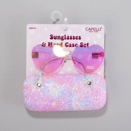 Girls Capelli&#40;R&#41; New York Heart Sunglasses & Chunky Glitter Case
