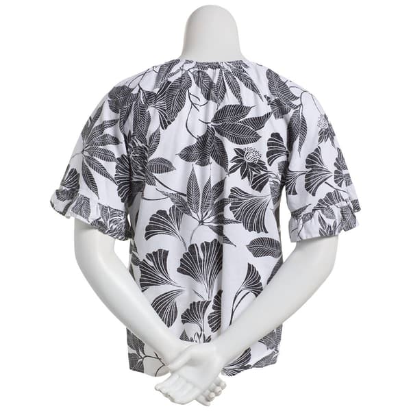 Womens Zac & Rachel Short Ruffle Sleeve Leaf Blouse