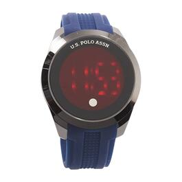 Mens U.S. Polo Assn.(R) Gunmetal Case/Blue Band LED Watch-US3179