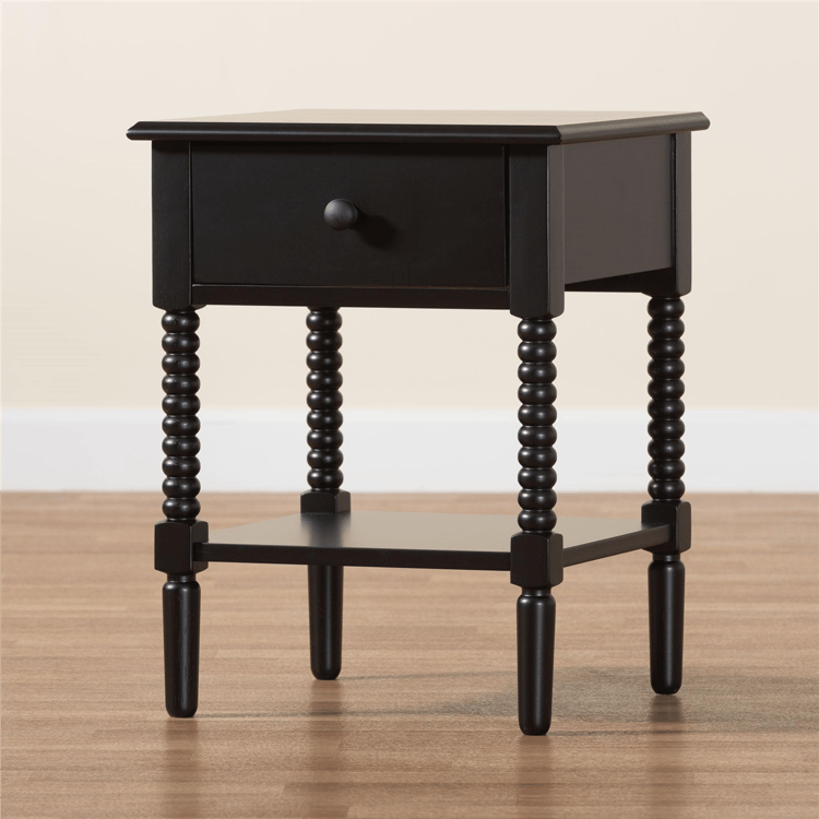 Baxton Studio Braith Farmhouse Black Wood 1-Drawer Nightstand