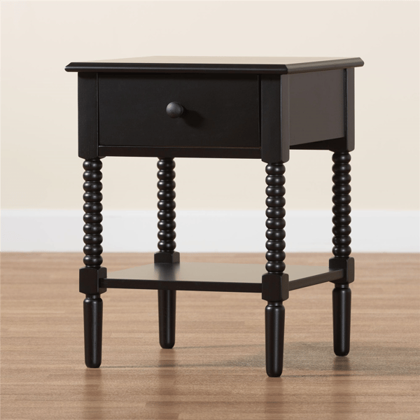 Baxton Studio Braith Farmhouse Black Wood 1-Drawer Nightstand