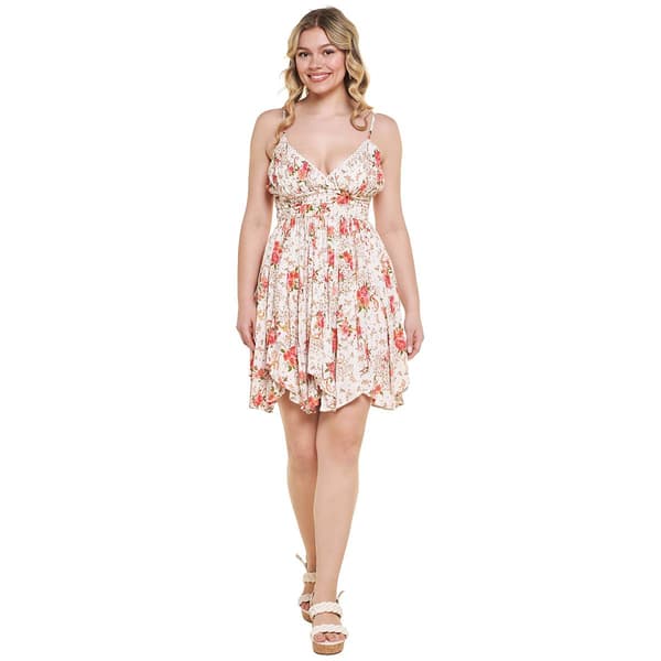 Juniors Angie Smock Waist Crochet Trim Hanky Hem Sundress