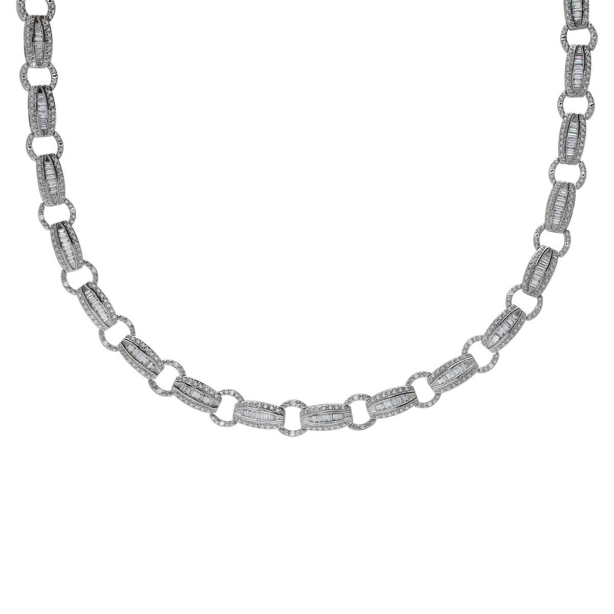 Gianni Argento Silver Plated Diamond Baguette Link Necklace