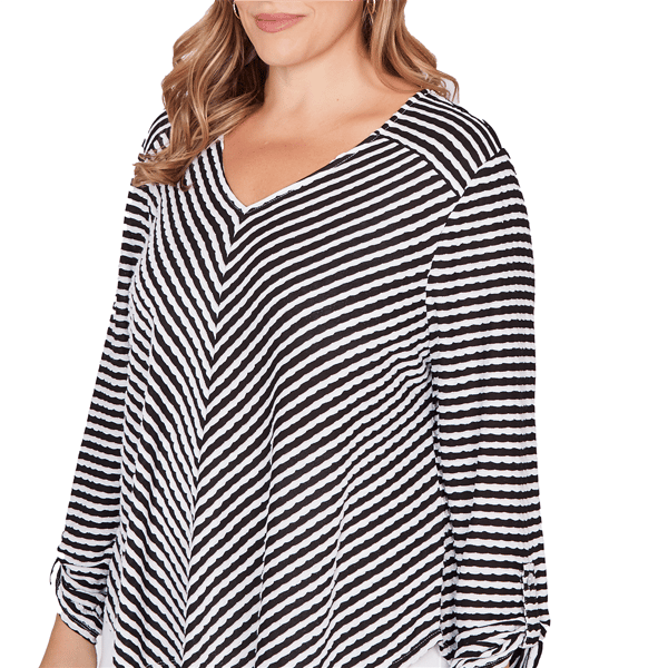 Plus Size Ruby Rd. Must Haves I Roll Tab Sleeve Stripe Blouse