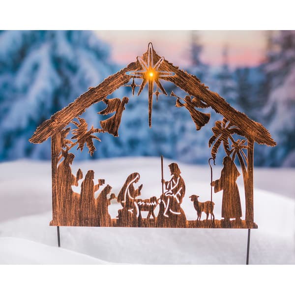 Evergreen 28in. Solar Illuminated Nativity Stake - image 