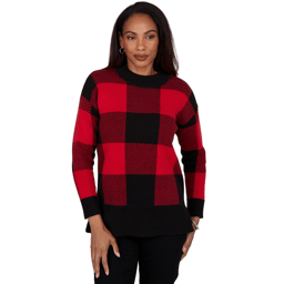Womens Hearts of Palm Wrapped in Rubies Buffalo Check Sweater