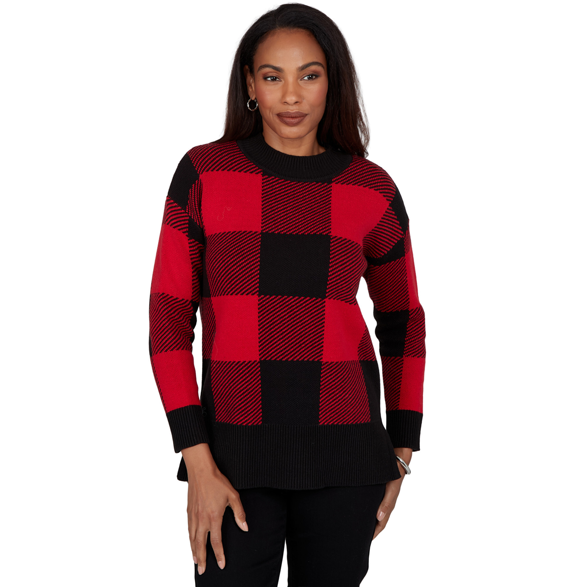 Womens Hearts of Palm Wrapped in Rubies Buffalo Check Sweater