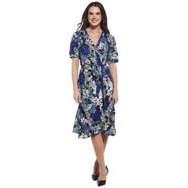Womens NY Collection Elbow Sleeve Print Wrap Dress
