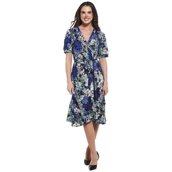 Womens NY Collection Elbow Sleeve Print Wrap Dress - image 