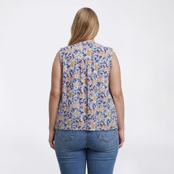 Plus Size Napa Valley Sleeveless Floral Pleat Henley Blouse