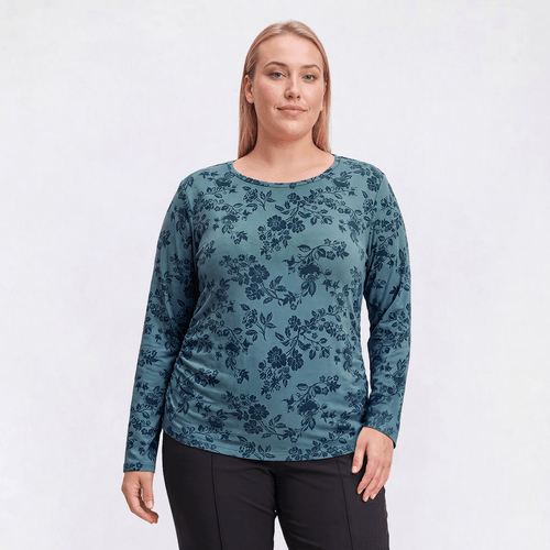 Plus Size Hasting & Smith Long Sleeve Floral Side Ruched Tee