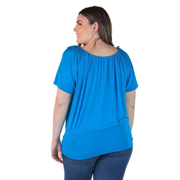 Plus Size 24/7 Comfort Apparel Short Sleeve Split Shoulder Blouse