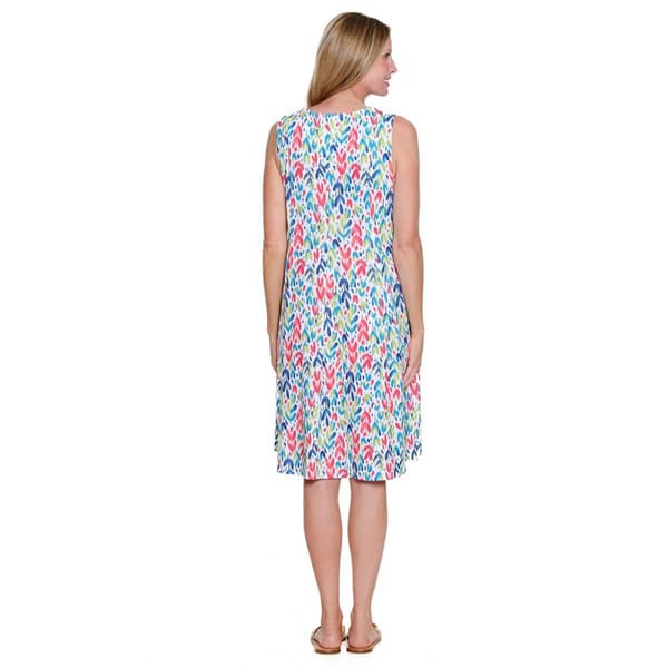 Womens Multiples Sleeveless Watercolor Leaf A-Line Dress