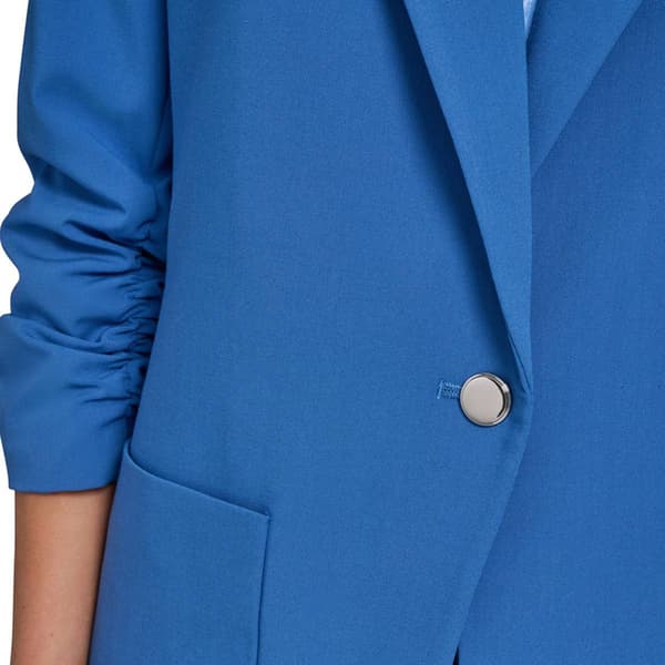 Womens Calvin Klein 3/4 Ruch Sleeve Solid One Button Blazer