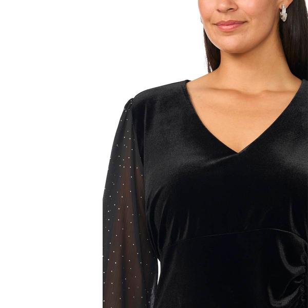 Plus Size MSK Long Sleeve V-Neck Mixed Media Blouse