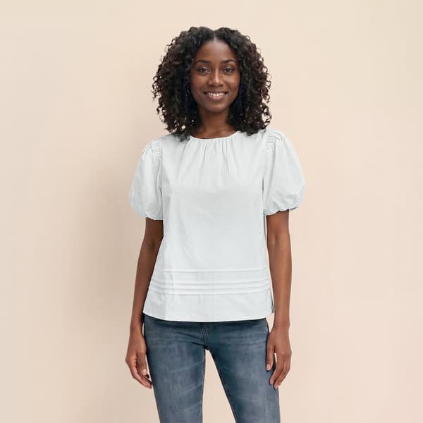 Womens MNK Puff Sleeve Solid Blouse