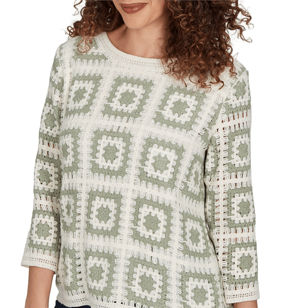 Petite Alfred Dunner Indigo Girls Crochet Square Sweater