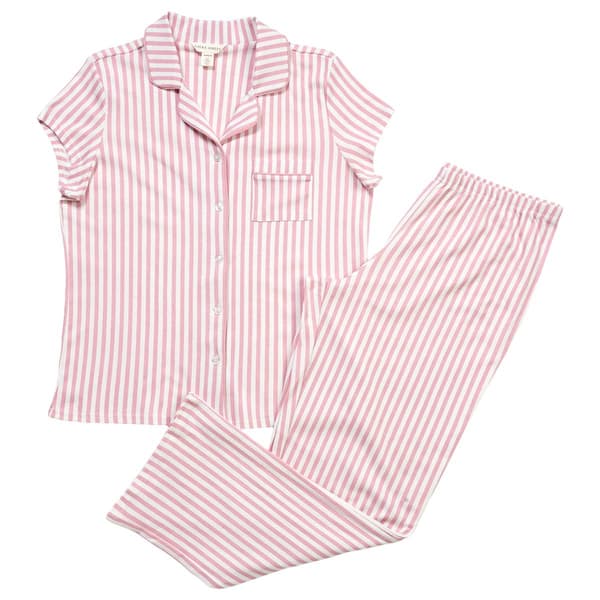 Womens Laura Ashley(R) Short Sleeve Stripe & Long Leg Pajama Set
