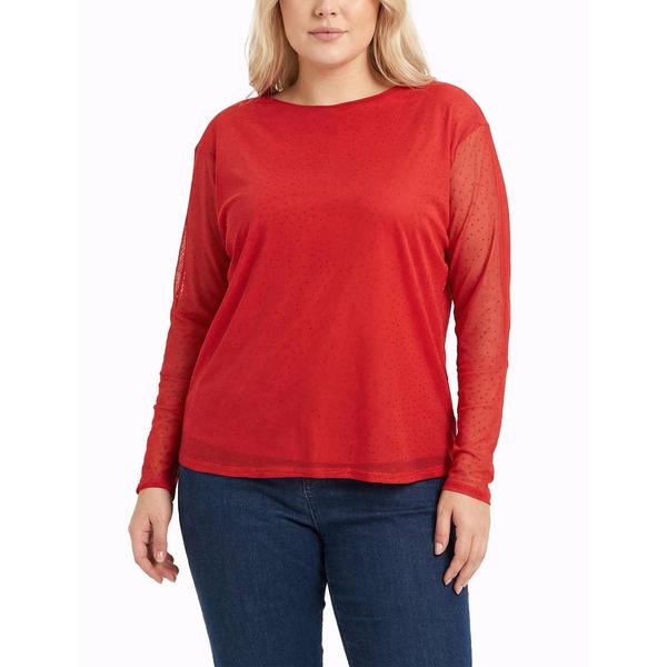 Plus Size NY Collection Long Sleeve Scoop Neck Solid Mesh Top W/ - image 