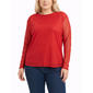 Plus Size NY Collection Long Sleeve Scoop Neck Solid Mesh Top W/ - image 1