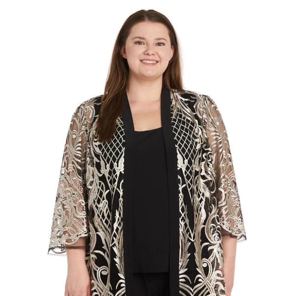 Plus Size R&M Richards Embroidered Sequin Duster Pants Set