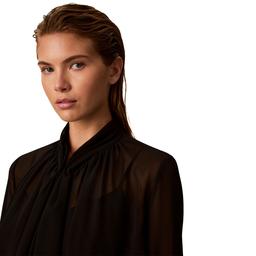 Womens Calvin Klein Long Sleeve Ruffle Neck Sheer Blouse