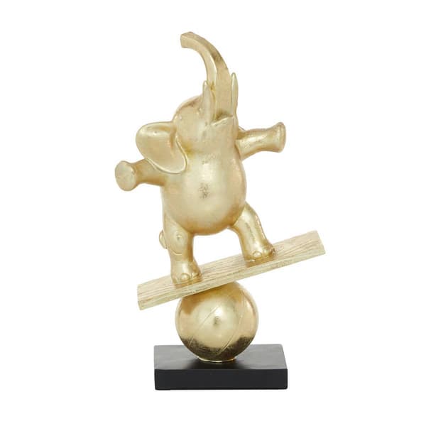 9th &amp; Pike® Gold Coastal Elephant Balancing on Ball Sculpture
