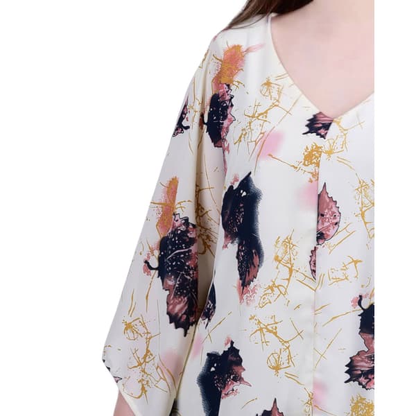 Womens NY Collection 3/4 Sleeve Pink Chevron V-Neck Top