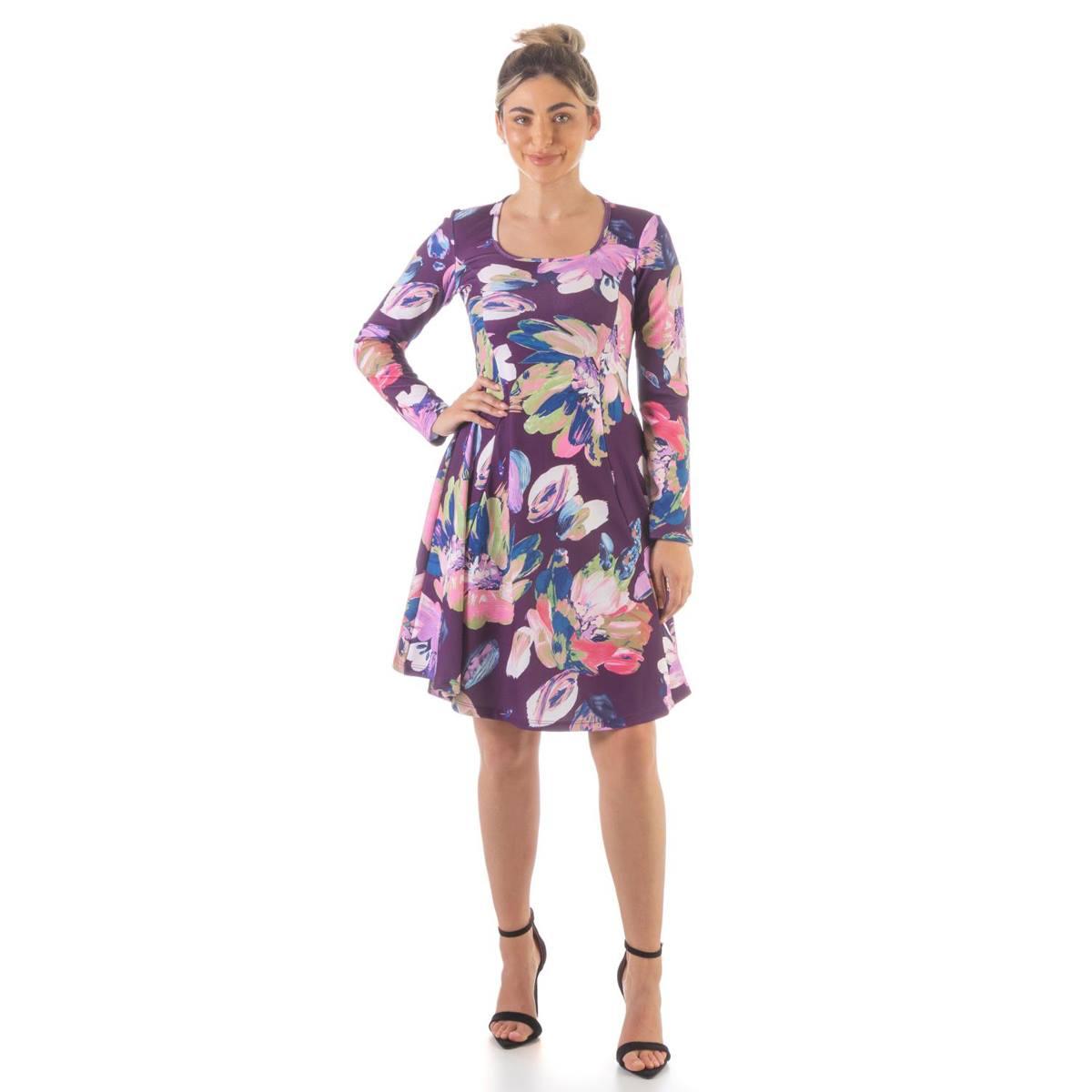 Womens 24/7 Comfort Apparel Floral Long Sleeve Knee Length...