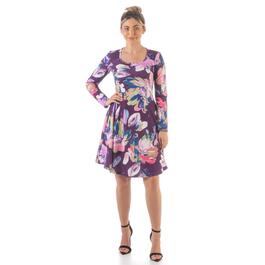 Womens 24/7 Comfort Apparel Floral Long Sleeve Knee Length Dress