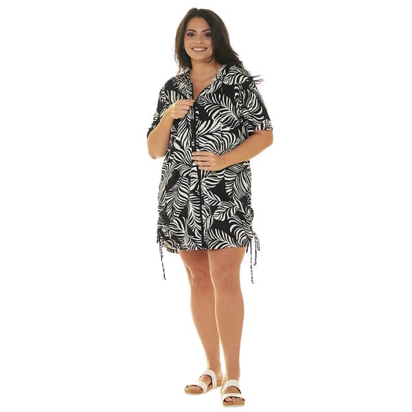 Plus Size J Valdi Sumatra Short Sleeve Zip Hoodie Swim Cover Up