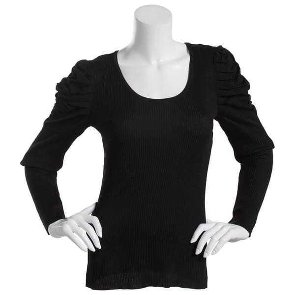 Juniors No Comment Ruched Scoop Neck Pullover Sweater