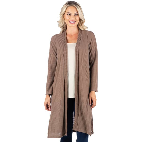 Womens 24/7 Comfort Apparel Waffle Long Sleeve Cardigan