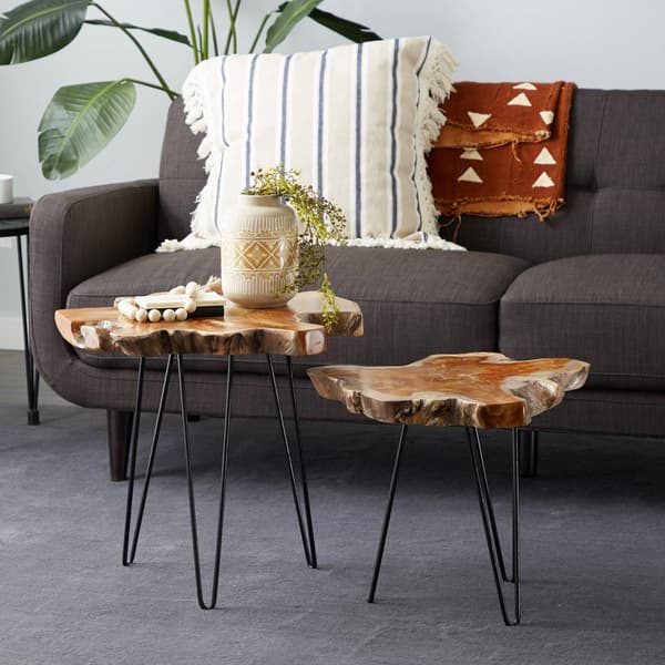 9th & Pike® Brown Teak Wood Contemporary Accent Table - Set of 2