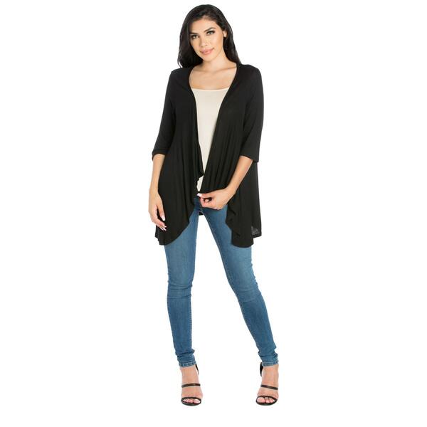 Womens 24/7 Comfort Apparel Elbow Length Sleeve Open Cardigan - image 