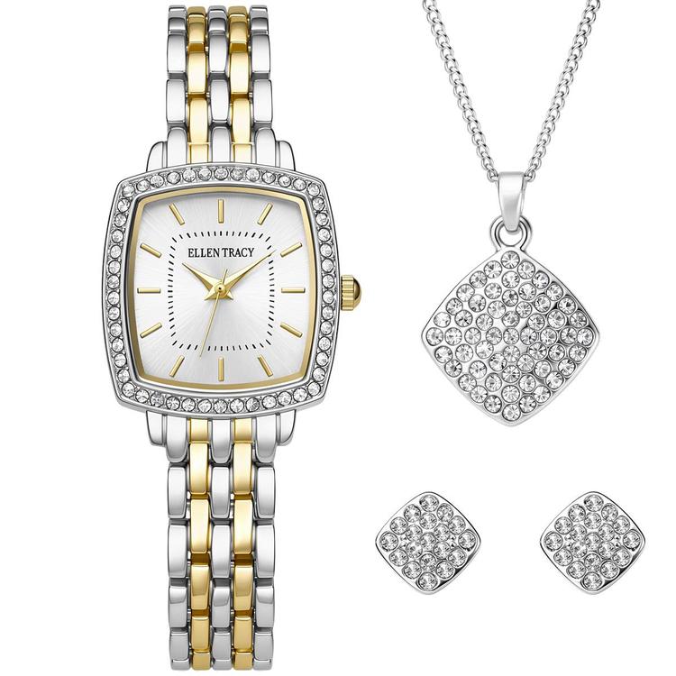 Womens Ellen Tracy 26mm Two-Tone Bracelet Watch and Jewelry Set
