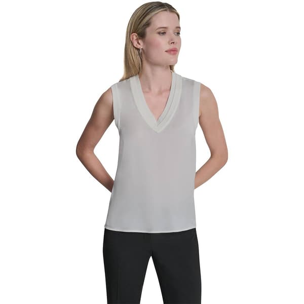 Womens DKNY Sleeeveless Ribbed V Neck Blouse
