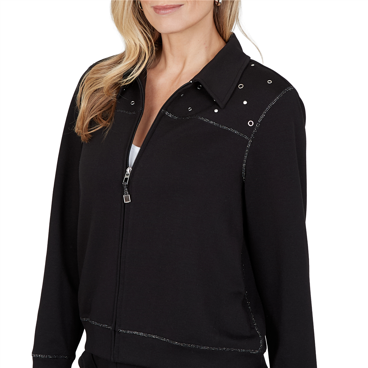 Womens Alfred Dunner Weekend Warrior Grommet Zip Front Jacket