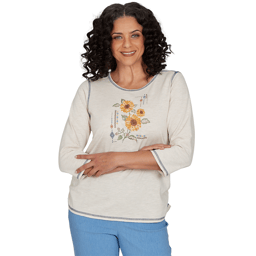 Womens Alfred Dunner Tuscany Sunflower Embroidered Blouse