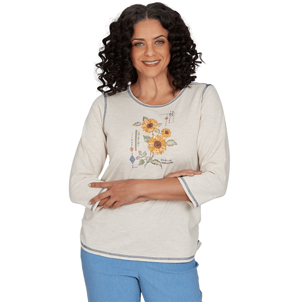 Womens Alfred Dunner Tuscany Sunflower Embroidered Blouse - image 