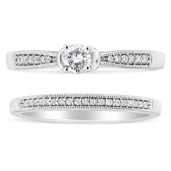 Haus of Brilliance Sterling Silver 1/3ctw. Diamond Bridal Set