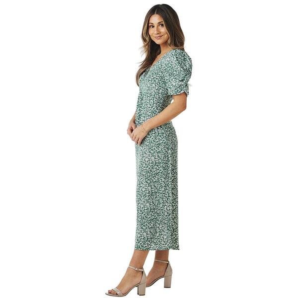 Womens Absolutely Famous Puff Sleeve V-Neck Midi Dress