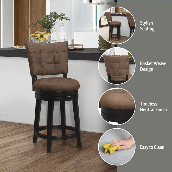 HH2 Home Kaede Wood Counter Height Brown Swivel Stool