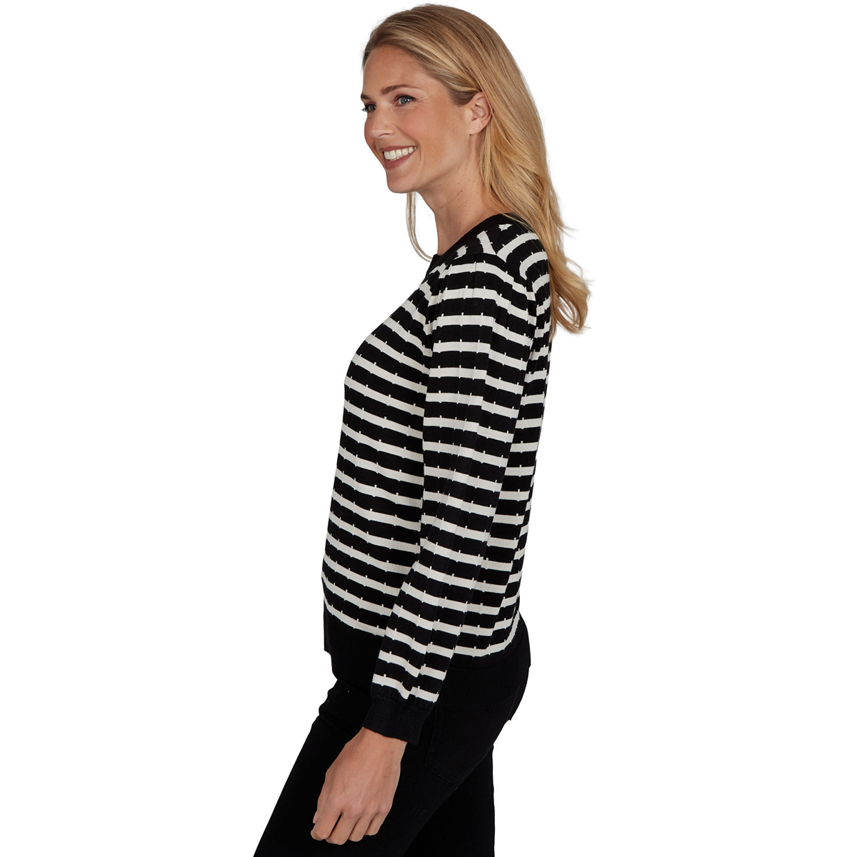 Womens Emaline Special Items Long Sleeve Crew Neck Stripe Sweater