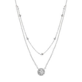 Silver Plated Cubic Zirconia Halo Necklace