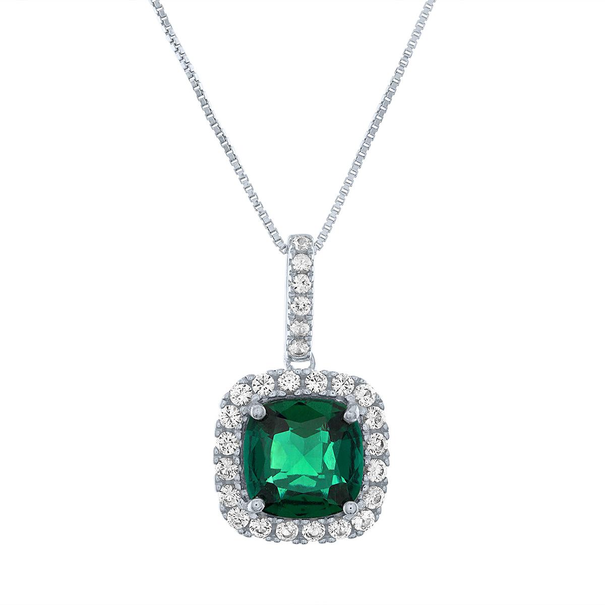 Gemstone Classics™ Emerald & White Sapphire Halo Pendant