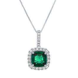 Gemstones Classics&#40;tm&#41; Emerald & White Sapphire Halo Pendant